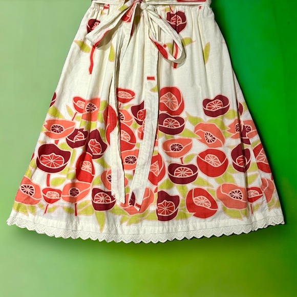 HP Bitten by Sarah Jessica Parker belted poppy sundress, size 8 cream pink green - Picture 13 of 16